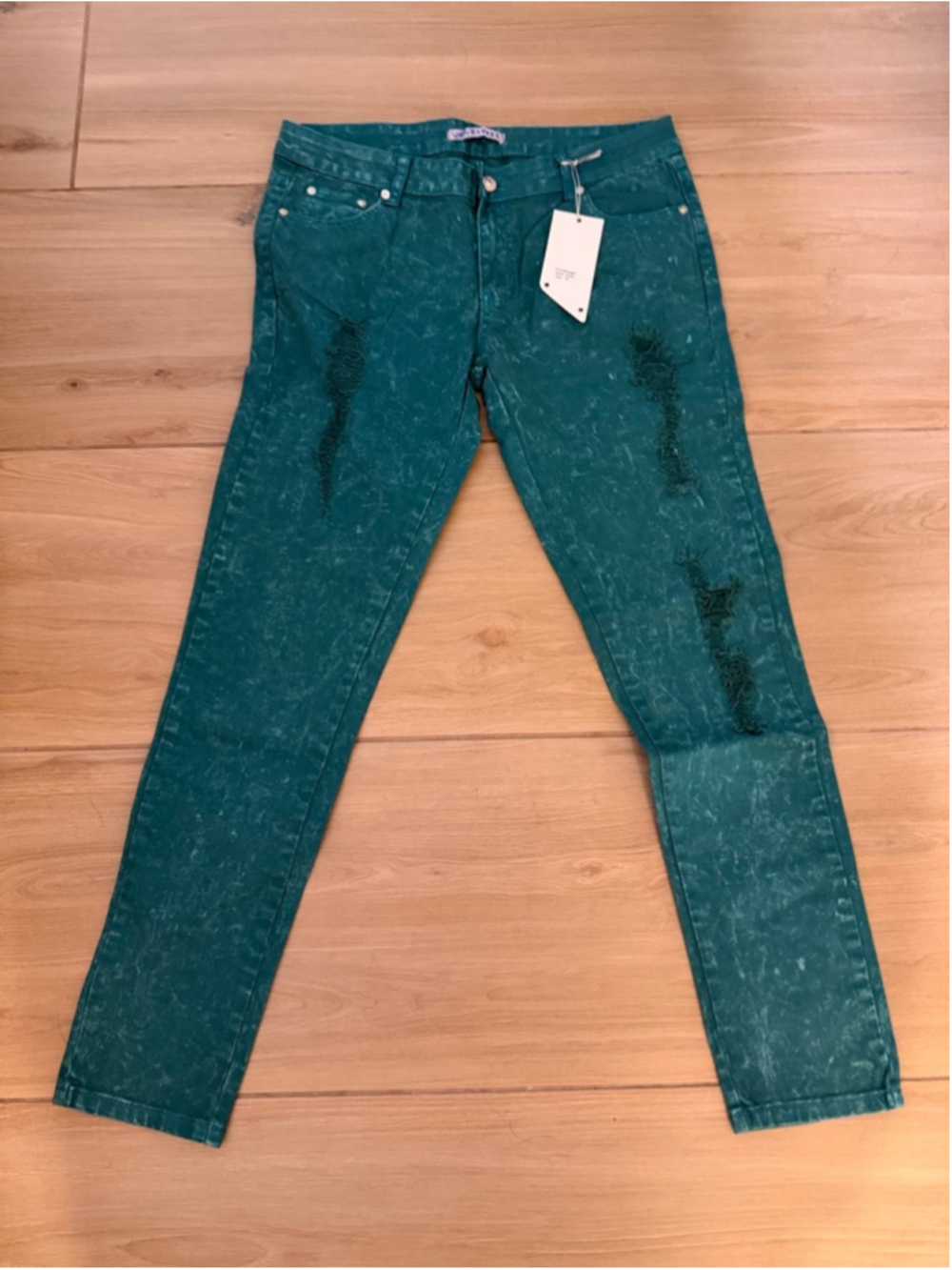 NEW EXOCET Skinny Stretch Distressed Colored Jeans 11 34/30